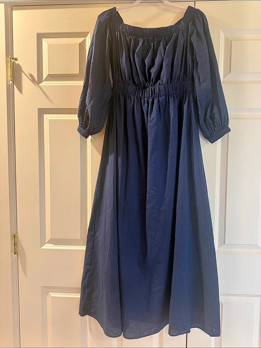 MODESEES Navy Blue Maxi Dress Women’s Small Long Sleeve Smocked Waist Boho